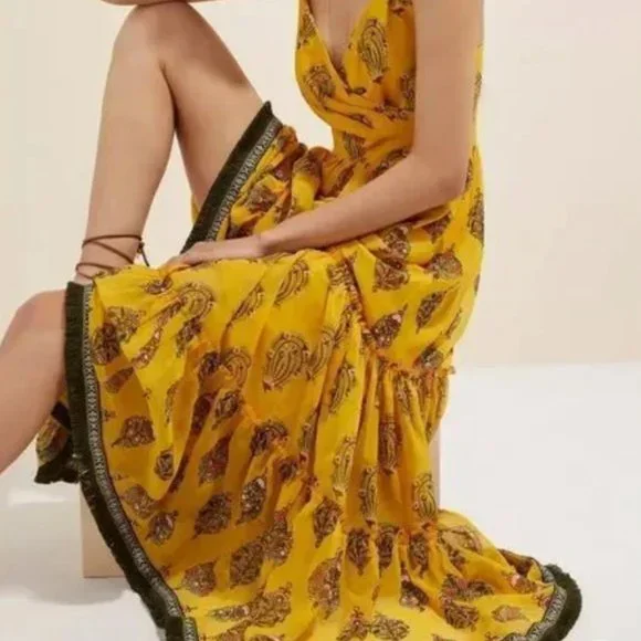 Sachin + Babi | Dresses | Sachin Babi Tiered Midi Dress In Dark Yellow Size  2 | Poshmark